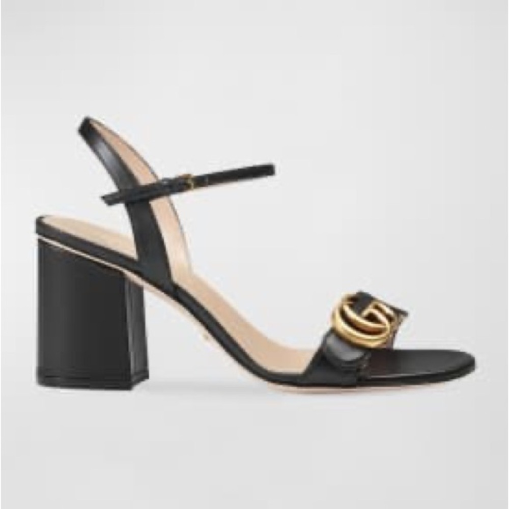 Gucci Black Leather Block Heel Sandals